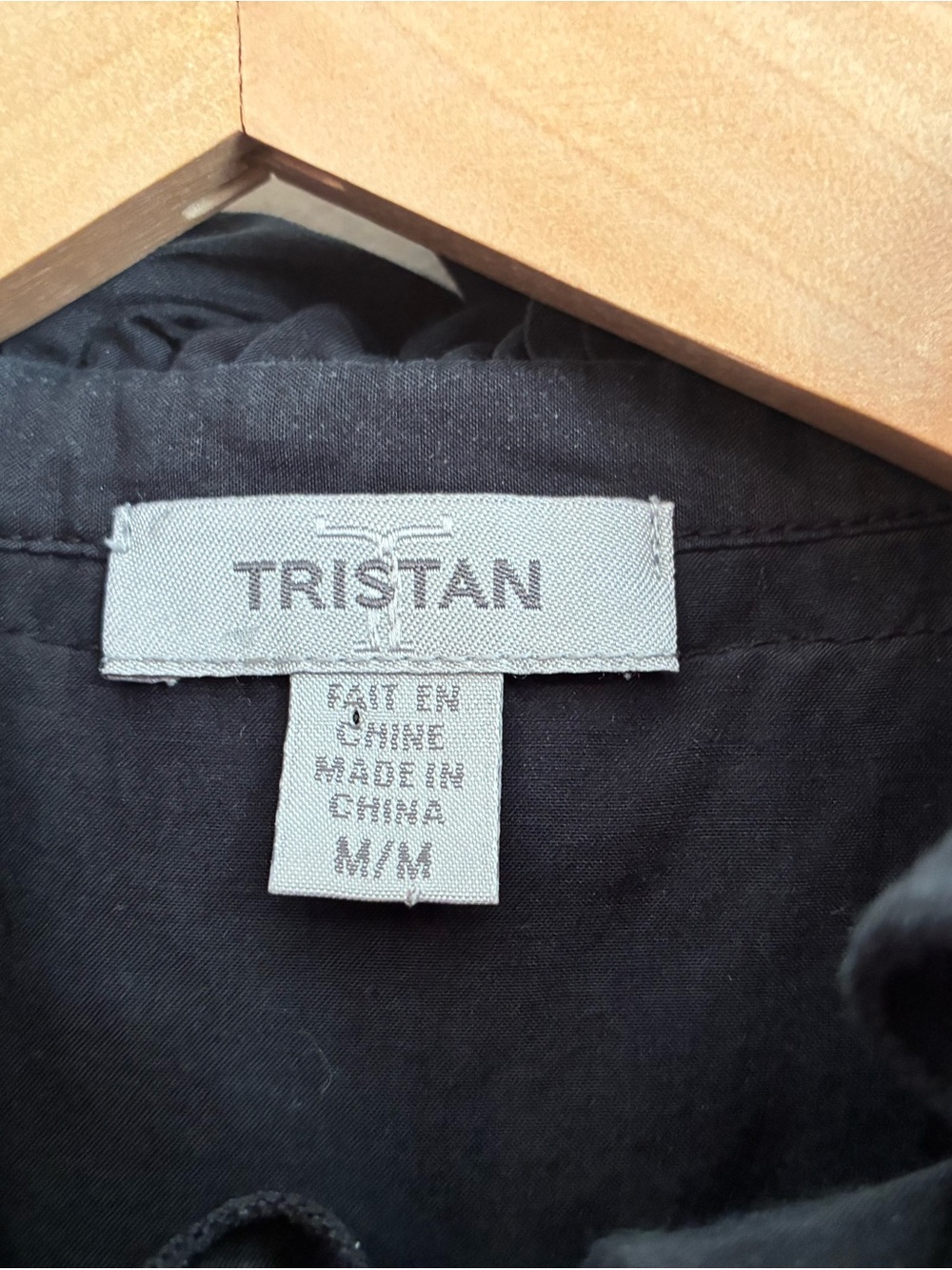 Tristan Cotton Silk Black Sleeveless Ruffle Neck Button Blouse M - Picture 4 of 9